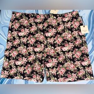 Black pink floral cotton biker shorts high waisted cycling shorts floral knit